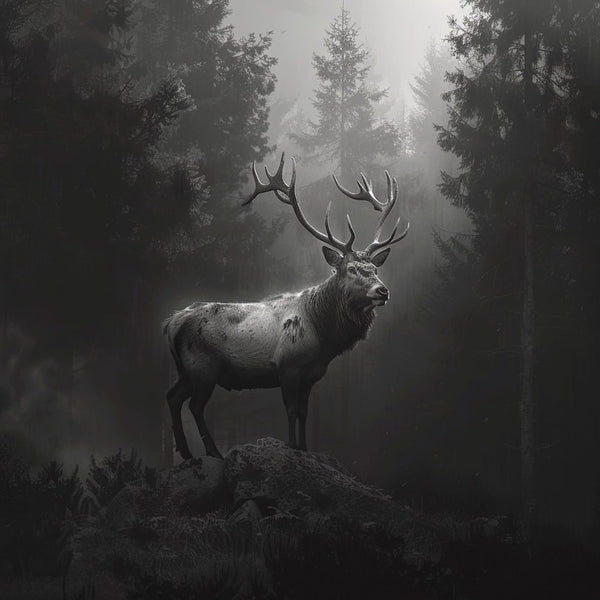 Tableau Cerf Noir et Blanc, art mural décoration nature