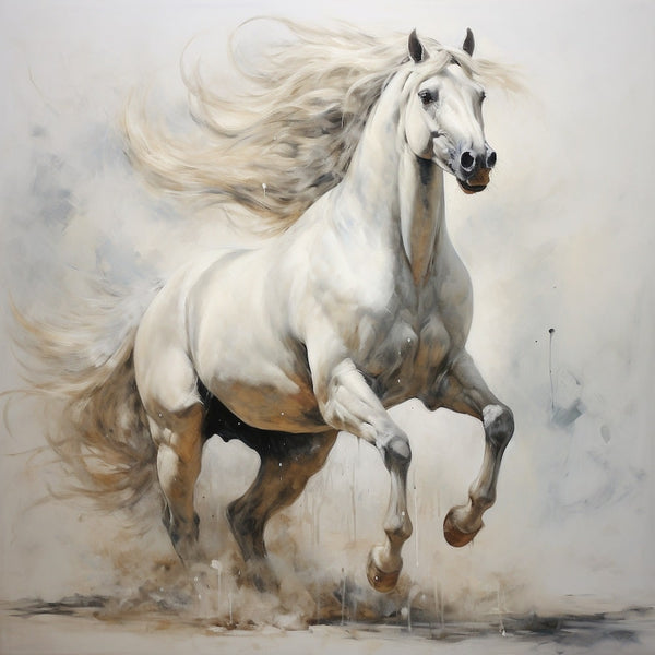 Tableau Peinture Cheval Blanc, art mural décoration nature