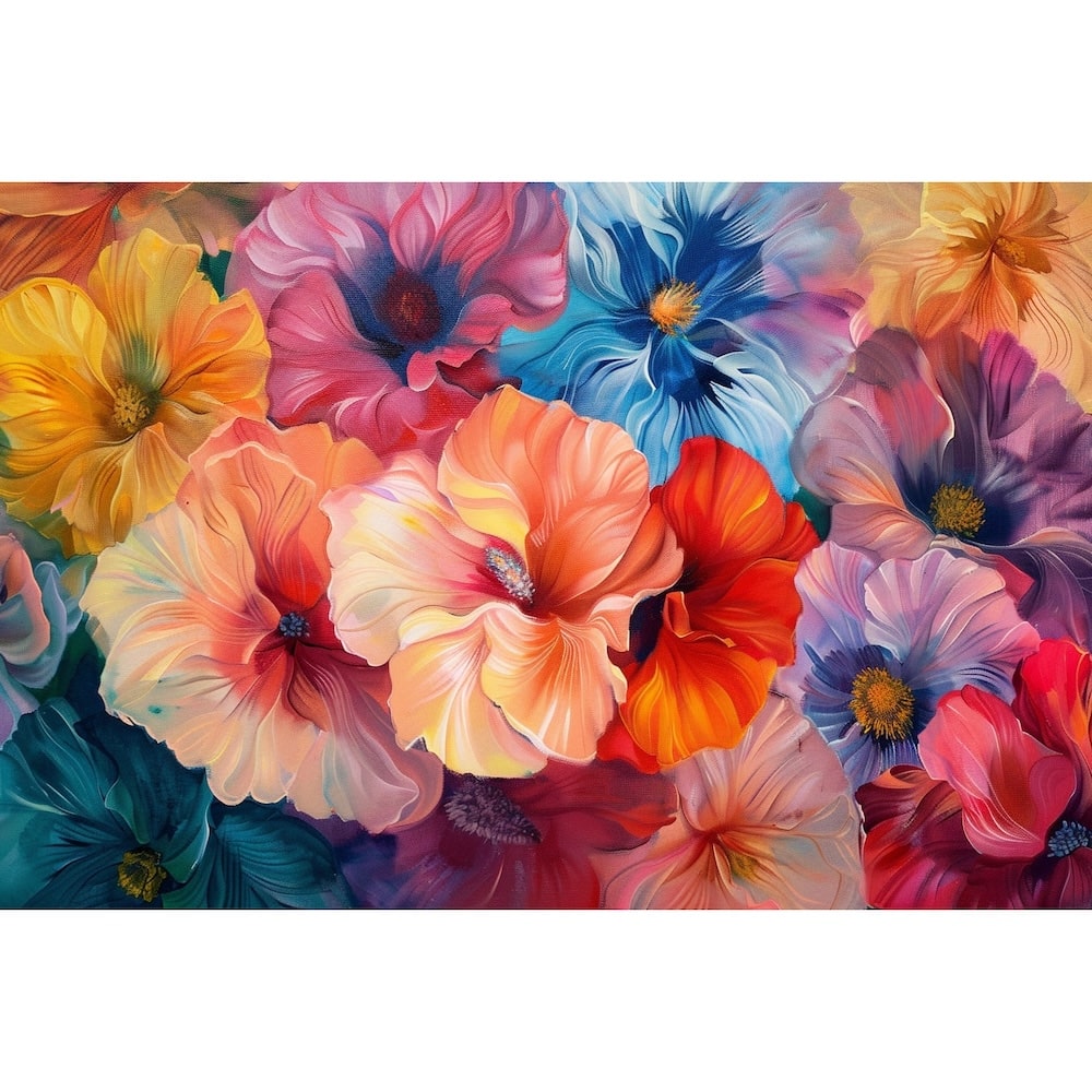 Tableau Peinture de Fleurs Multicolores en Bouquet, art mural décoration nature