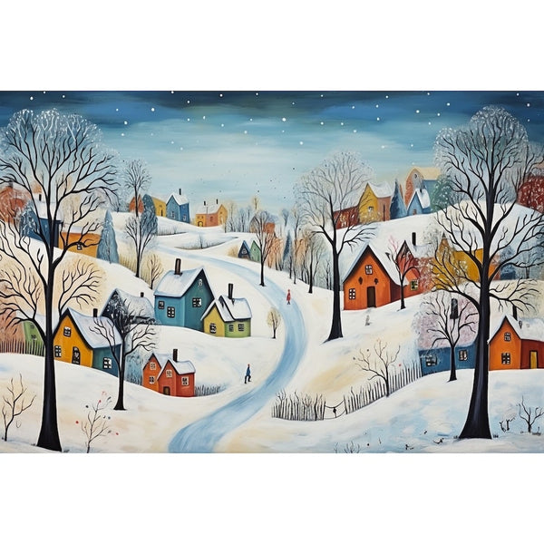 Tableau Naif Hiver, art mural décoration nature