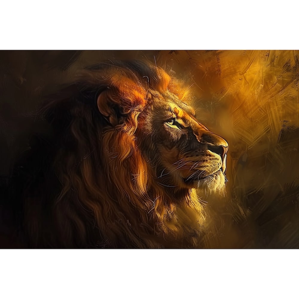 Tableau Lion Majestueux Doré, art mural décoration nature