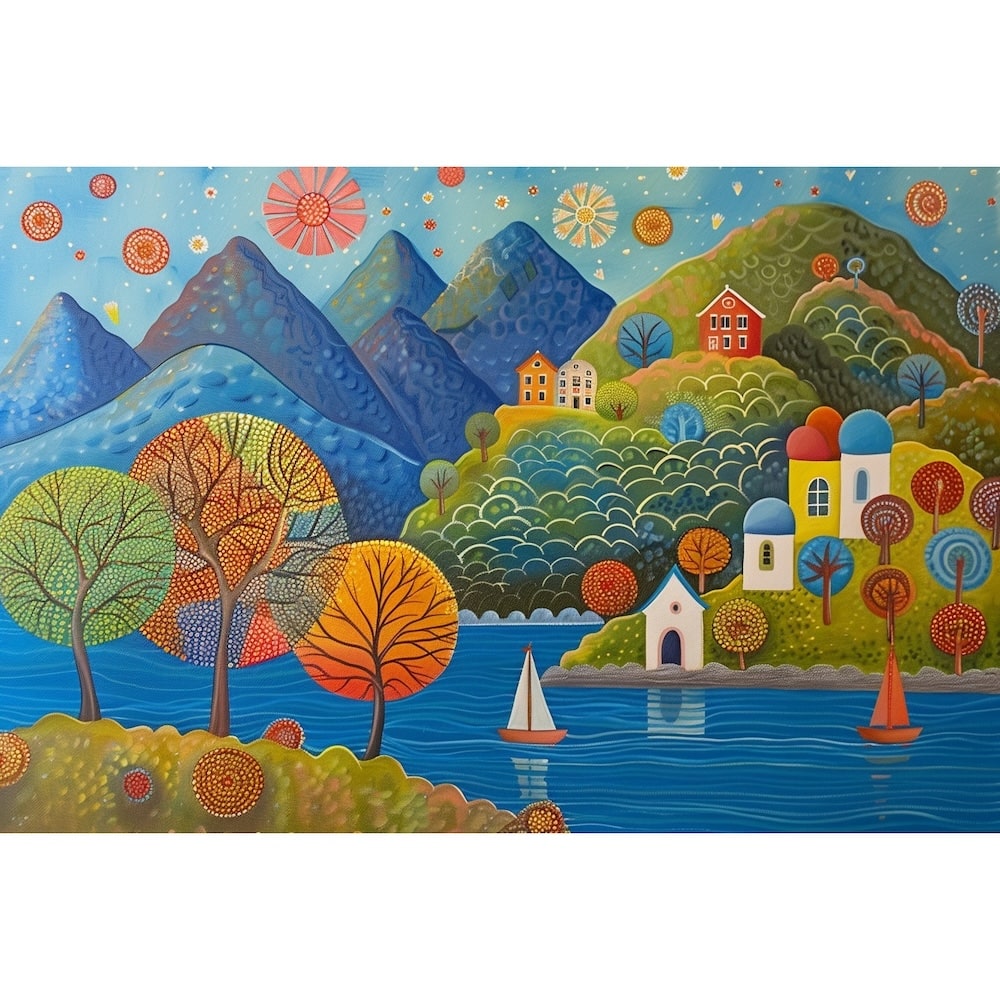 Tableau Naïf Paysage, art mural décoration nature