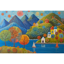Tableau Naïf Paysage, art mural décoration nature