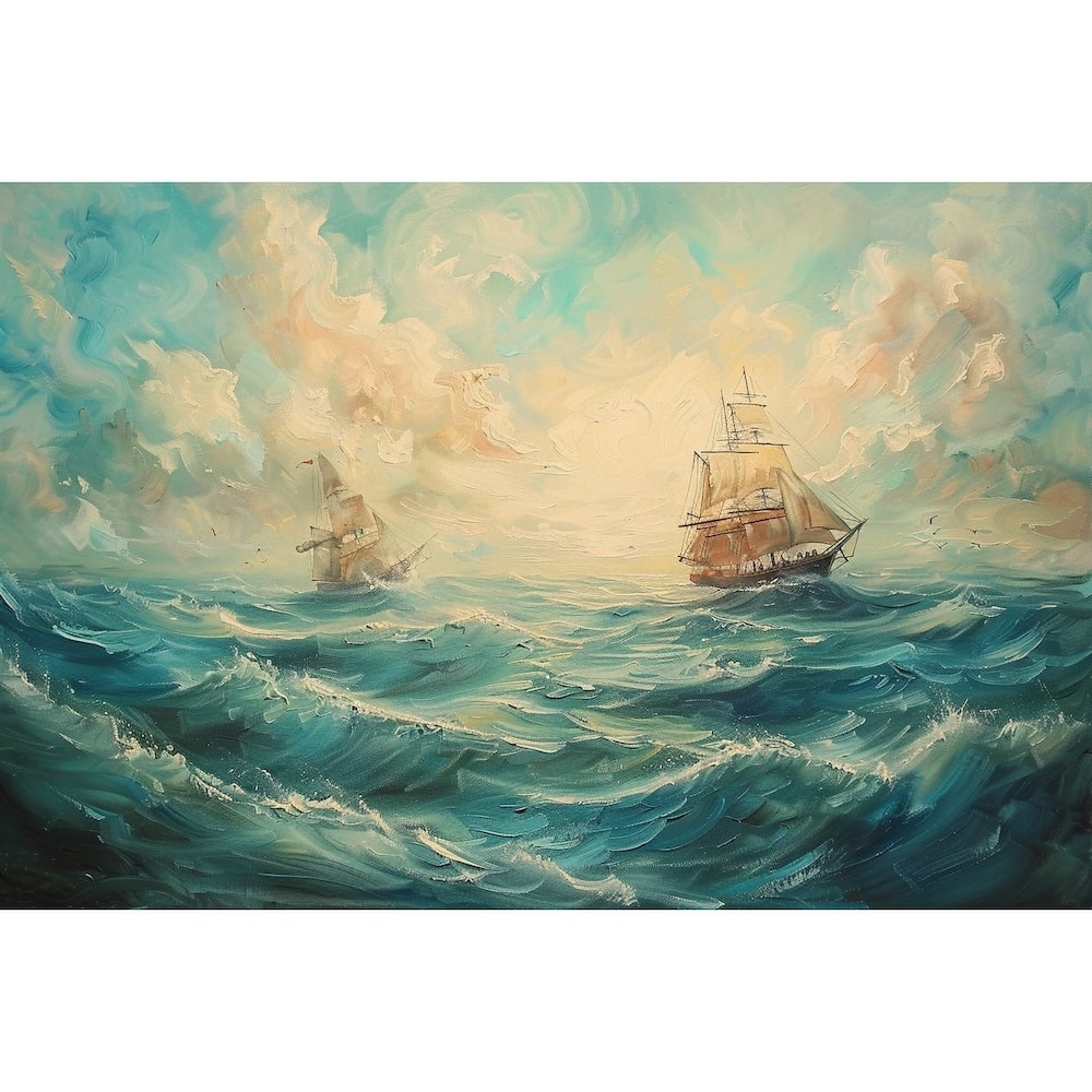 tableau peinture mer et bateaux
