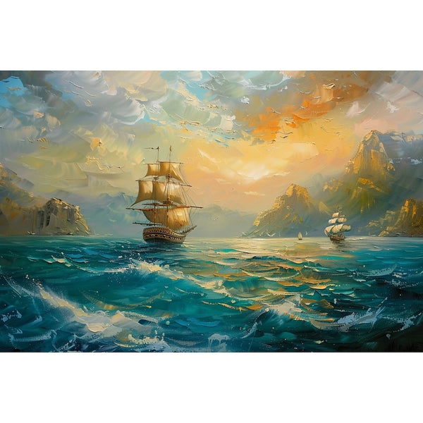 Tableau Bateaux dans la Crique, art mural décoration nature