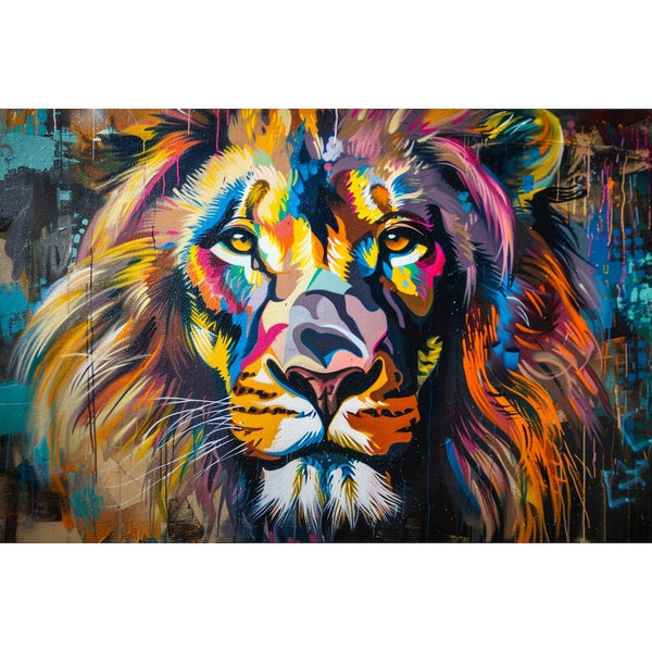 Tableau Lion Street Art, art mural décoration nature