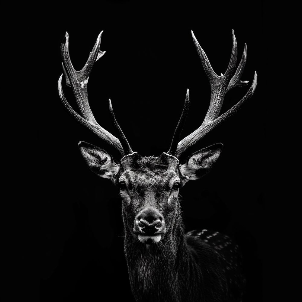 Tableau Tête de Cerf Noir et Blanc, art mural décoration nature