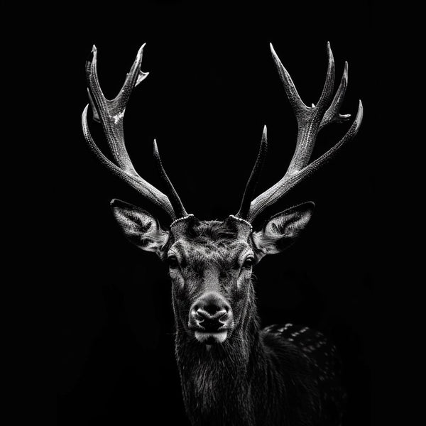 Tableau Tête de Cerf Noir et Blanc, art mural décoration nature