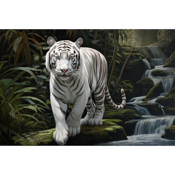 Peinture Tigre Blanc, art mural décoration nature
