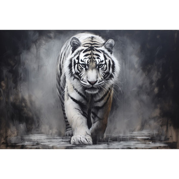 Peinture Tigre Noir et Blanc, art mural décoration nature