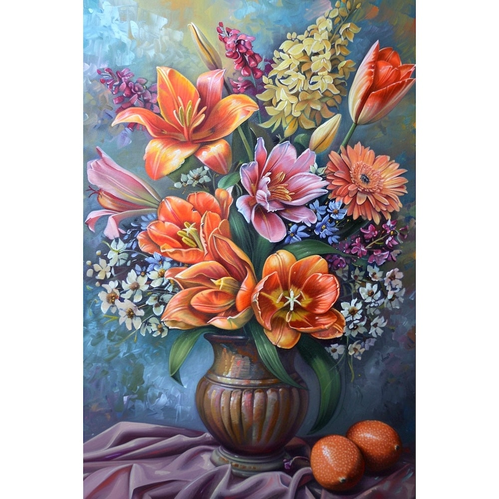 Peinture Acrylique Fleurs en Vase, art mural décoration nature