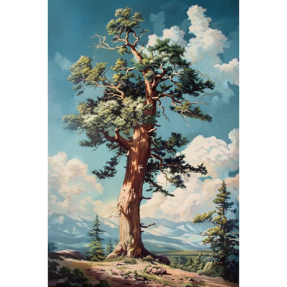 Peinture sur Toile Arbre Majestueux en Montagne, art mural décoration nature