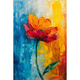 Peinture Fleur sur Toile, Rouge et Orange Abstrait, art mural décoration nature
