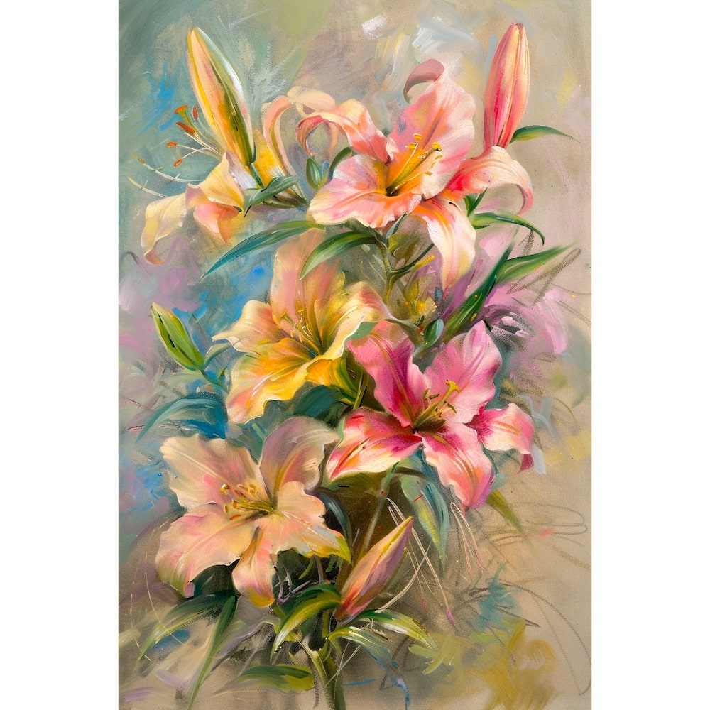 Peinture Fleurs sur Toile, Lys Roses, art mural décoration nature