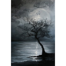 Peinture Arbre Moderne au Clair de Lune, art mural décoration nature