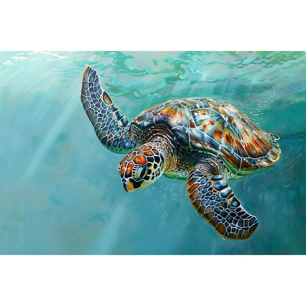 Peinture Tortue Marine sous l'Eau, art mural décoration nature