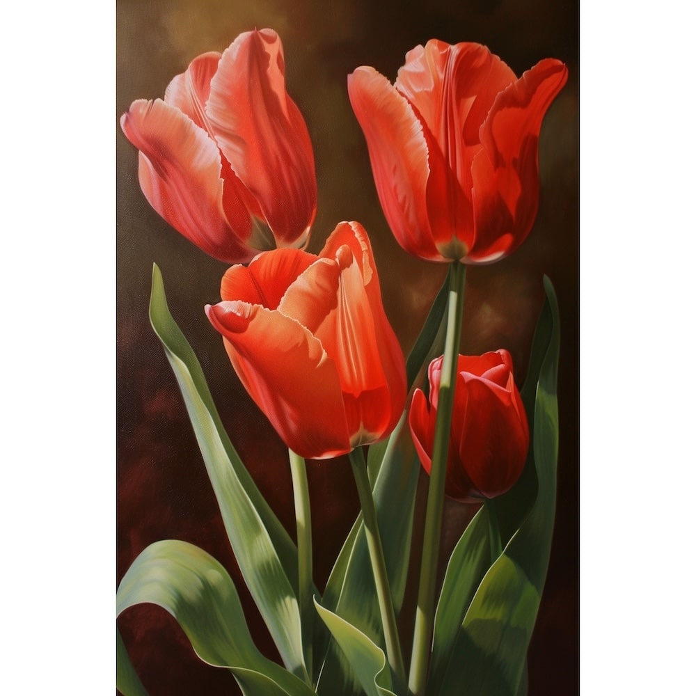 Peinture À l'Huile Tulipes, art mural décoration nature