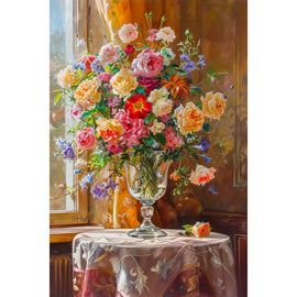 Peinture Fleurs dans un Vase de Verre aux Roses, art mural décoration nature