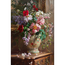 Peinture Fleurs dans un Vase Blanc aux Pivoines Roses, art mural décoration nature