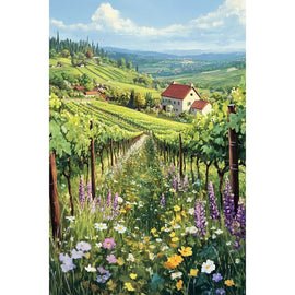 Peinture de Vigne Fleurie et Maison de Campagne, art mural décoration nature