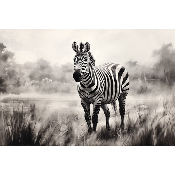 Peinture Zèbre Noir et Blanc, art mural décoration nature